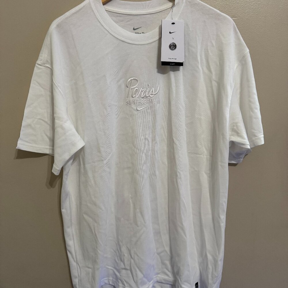 Nike Paris Saint-Germain PSG Swoosh Shirt Boxy Relaxed Fit White Men’s L NEW